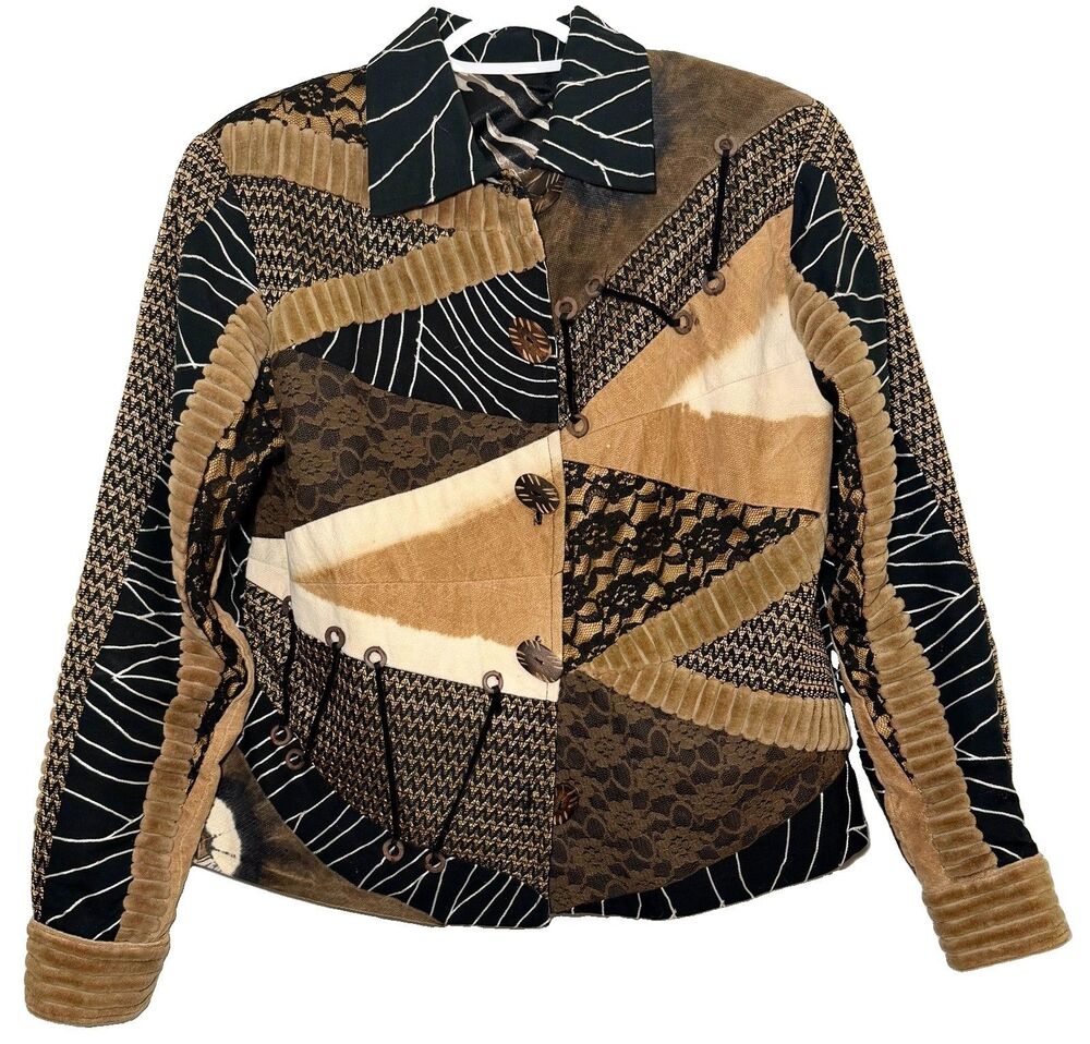 Sandy Starkman Wearable Art Patchwork Jacket Mixed Media Boho Small